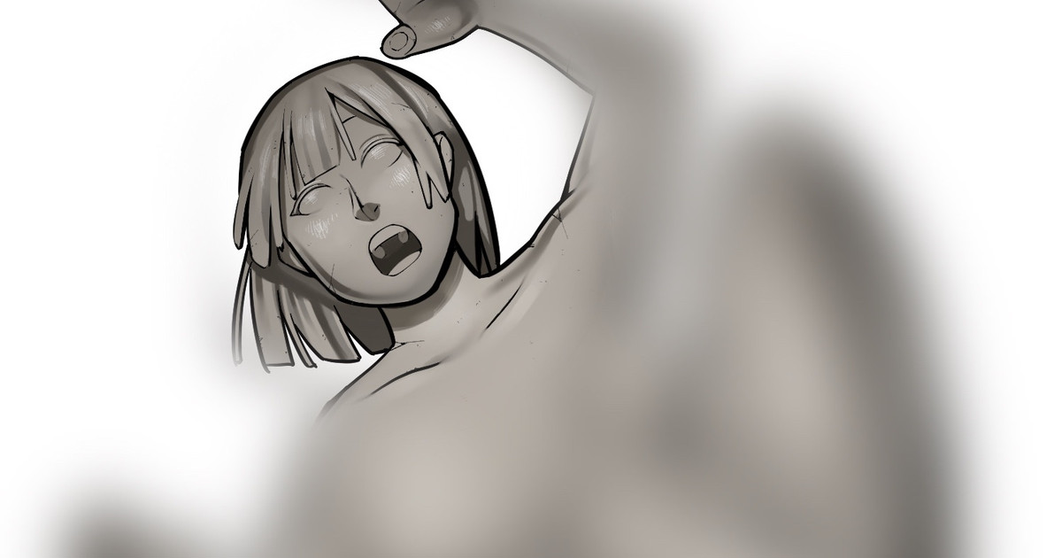 石化されてびっくり仰天！足をあげて驚く巨乳娘｜エキセントリック鳩美｜
